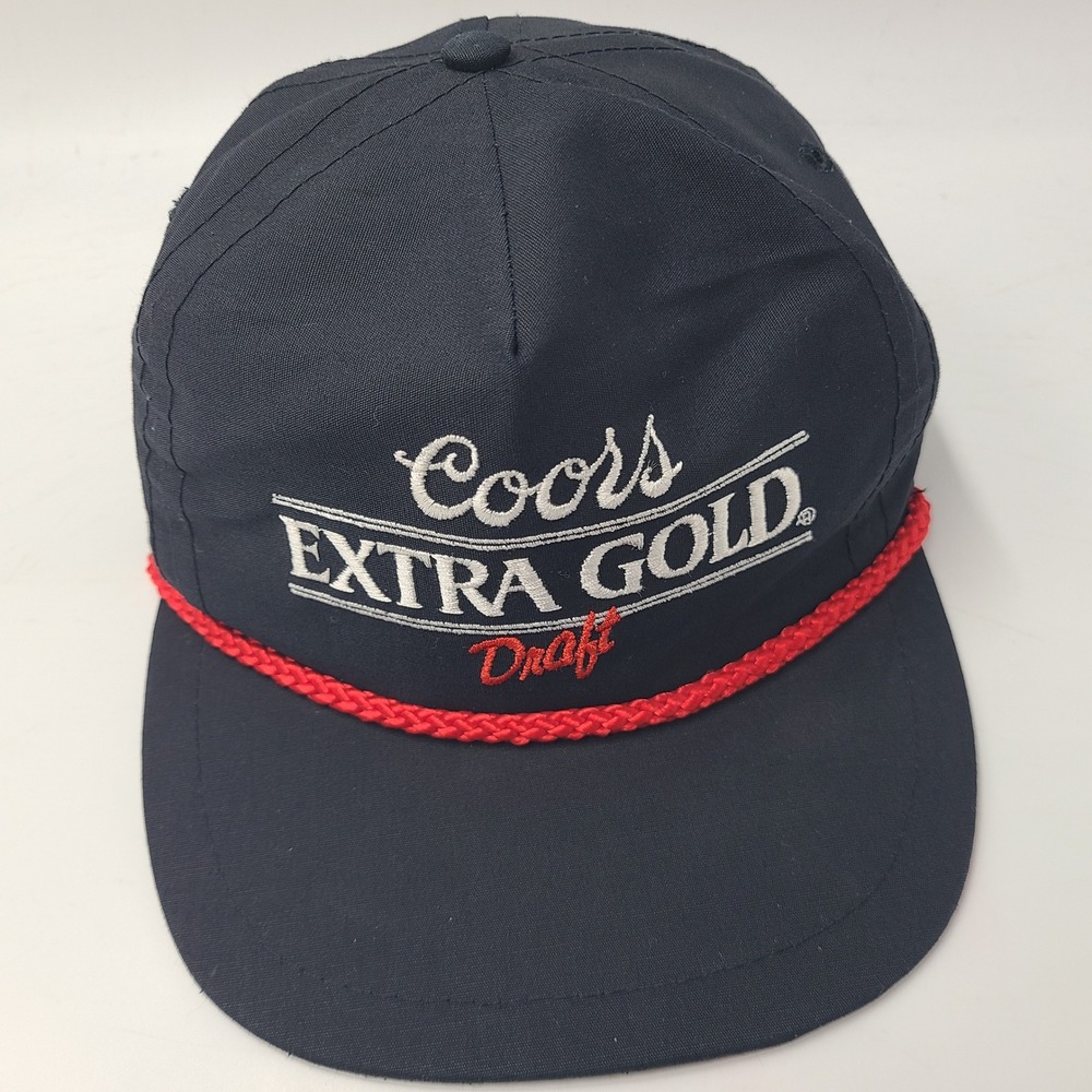 Vintage Coors Extra Gold Hat Snapback Black Red Rope Beer Draft Brew Masters Men